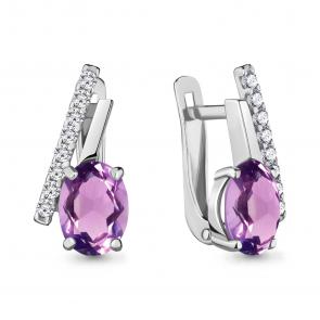 Серебряные серьги AQUAMARINE с фианитом и аметистом А4732604А фото