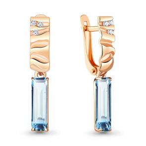 Серьги из золочёного серебра AQUAMARINE с фианитом и турмалином А4732788А-п фото
