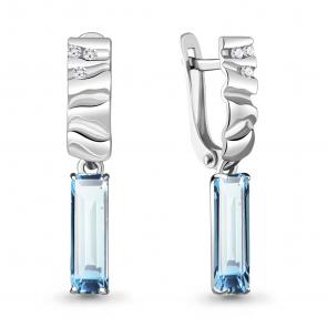 Серебряные серьги AQUAMARINE с фианитом и турмалином А4732788А фото