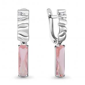 Серебряные серьги AQUAMARINE с фианитом и морганитом А4732790А фото