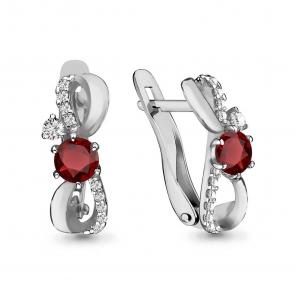 Серебряные серьги AQUAMARINE с фианитом и гранатом А4734003А фото