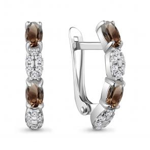 Серебряные серьги AQUAMARINE с фианитом и кварцем А4735101А фото