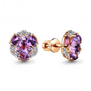 Серьги из золочёного серебра AQUAMARINE с фианитом и аметистом А4736004А-п фото