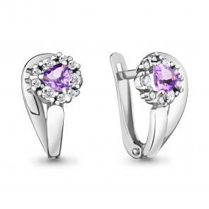 Серебряные серьги AQUAMARINE с фианитом и аметистом А4736104А фото