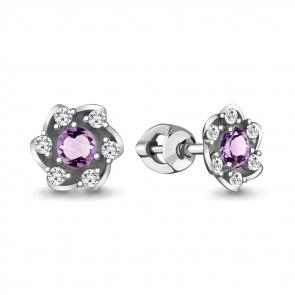 Серебряные серьги AQUAMARINE с фианитом и аметистом А4736204А фото