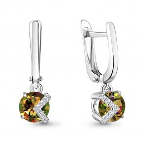 Серебряные серьги AQUAMARINE с фианитом и султанитом А4736519А фото