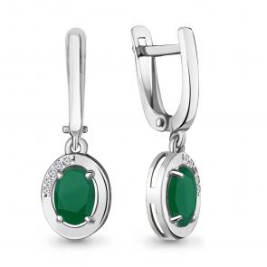 Серебряные серьги AQUAMARINE с фианитом и агатом А4736809А фото