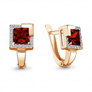 Серьги из золочёного серебра AQUAMARINE с фианитом и гранатом А4736903А-п фото
