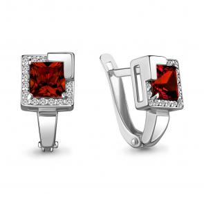 Серебряные серьги AQUAMARINE с фианитом и гранатом А4736903А фото