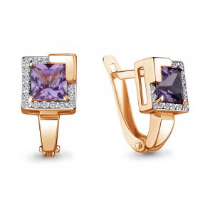 Серьги из золочёного серебра AQUAMARINE с фианитом и аметистом А4736904А-п фото