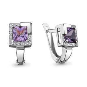 Серебряные серьги AQUAMARINE с фианитом и аметистом А4736904А фото
