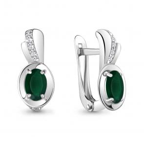 Серебряные серьги AQUAMARINE с фианитом и агатом А4737409А фото