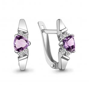 Серебряные серьги AQUAMARINE с фианитом и аметистом А4737804А фото
