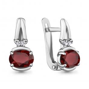 Серебряные серьги AQUAMARINE с фианитом и гранатом А4737903А фото