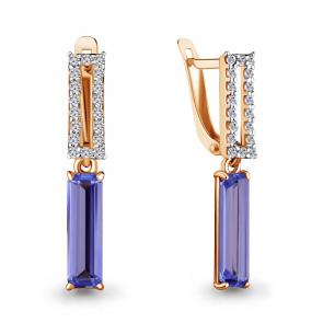 Серьги из золочёного серебра AQUAMARINE с фианитом и танзанитом А47390603А-п фото