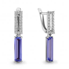 Серебряные серьги AQUAMARINE с фианитом и танзанитом А47390603А фото