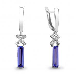 Серебряные серьги AQUAMARINE с фианитом и танзанитом А47391603А фото