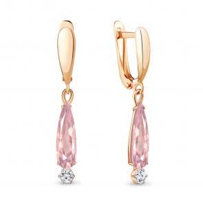 Серьги из золочёного серебра AQUAMARINE с фианитом и морганитом А4739490А-п фото