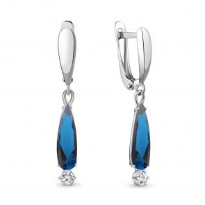 Серебряные серьги AQUAMARINE с фианитом и Лондон топазом А4739493А фото