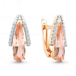 Серьги из золочёного серебра AQUAMARINE с фианитом и морганитом А4739590А-п фото