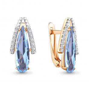Серьги из золочёного серебра AQUAMARINE с топазом и фианитом А4739592А-п фото