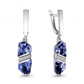 Серебряные серьги AQUAMARINE с фианитом и танзанитом А47399603А фото