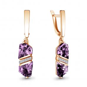 Серьги из золочёного серебра AQUAMARINE с фианитом и аметистом А4739984А-п фото