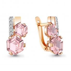 Серьги из золочёного серебра AQUAMARINE с фианитом и морганитом А4740090А-пк фото