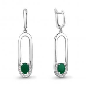Серебряные серьги AQUAMARINE с фианитом и агатом А4741109А фото