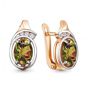 Серьги из золочёного серебра AQUAMARINE с фианитом и султанитом А4741719А-пк фото
