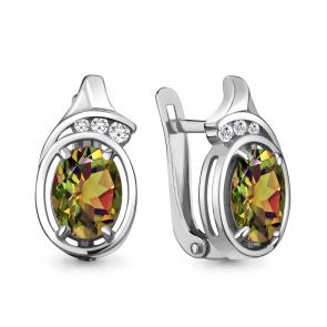 Серебряные серьги AQUAMARINE с фианитом и султанитом А4741719А фото