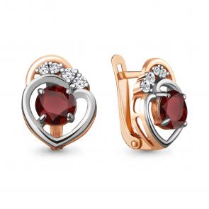 Серьги из золочёного серебра AQUAMARINE с фианитом и гранатом А4741803А-пк фото