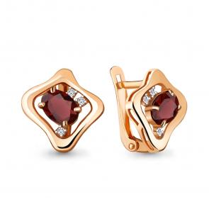 Серьги из золочёного серебра AQUAMARINE с фианитом и гранатом А4742103А-п фото