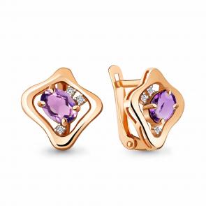 Серьги из золочёного серебра AQUAMARINE с фианитом и аметистом А4742104А-п фото