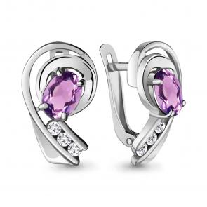Серебряные серьги AQUAMARINE с фианитом и аметистом А4742304А фото