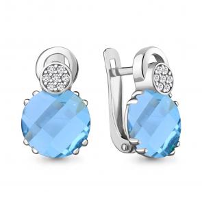 Серебряные серьги AQUAMARINE с фианитом и турмалином А4742888А фото