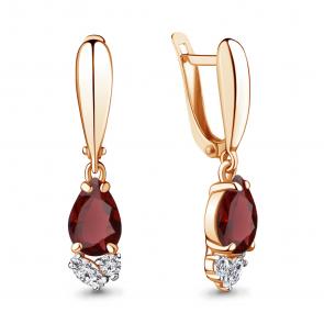 Серьги из золочёного серебра AQUAMARINE с фианитом и гранатом А4743003А-п фото