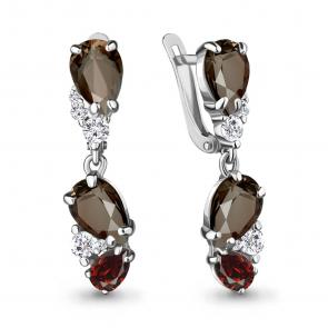 Серебряные серьги AQUAMARINE с фианитом, гранатом и кварцем А4743436А фото