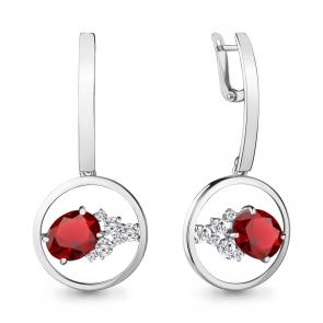 Серебряные серьги AQUAMARINE с фианитом и гранатом А4744285А фото