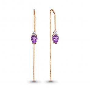 Серьги из золочёного серебра AQUAMARINE с фианитом и аметистом А4744904А-п фото