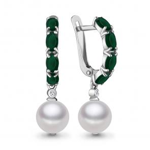 Серебряные серьги AQUAMARINE с агатом, жемчугом и ювелирным кристаллом А4745209 фото