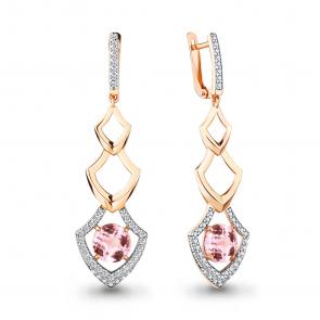 Серьги из золочёного серебра AQUAMARINE с фианитом и морганитом А4747190А-п фото