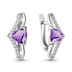 Серебряные серьги AQUAMARINE с фианитом и аметистом А4748204А фото