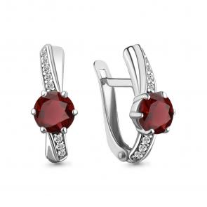 Серебряные серьги AQUAMARINE с фианитом и гранатом А4748303А фото