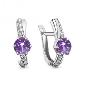 Серебряные серьги AQUAMARINE с фианитом и алекситом А4748325А фото