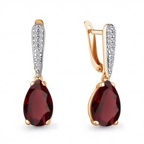 Серьги из золочёного серебра AQUAMARINE с фианитом и гранатом А4749985А-п фото