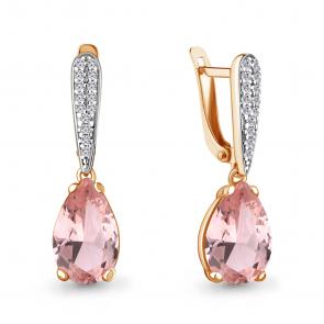 Серьги из золочёного серебра AQUAMARINE с фианитом и морганитом А4749990А-п фото