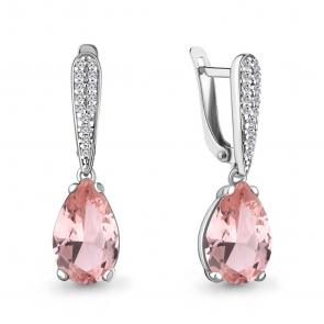 Серебряные серьги AQUAMARINE с фианитом и морганитом А4749990А фото
