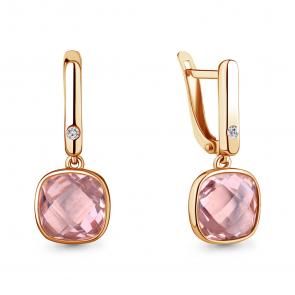 Серьги из золочёного серебра AQUAMARINE с фианитом и морганитом А4750090А-п фото