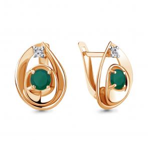 Серьги из золочёного серебра AQUAMARINE с фианитом и агатом А4750209А-п фото